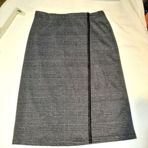 Max Studio Wrap Midi Skirt Plaid Large Gray Career Office Smart Casual